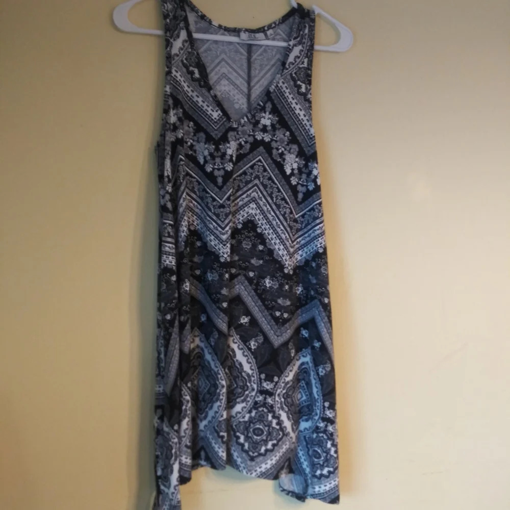 Joe B dress tunic sm floral black white tank gray flowy style